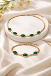 Oval Green Crystal Pendant Necklace Set With Bracelet